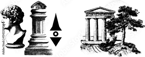 Classical greek architecture and sculpture: iconic columns and bust design for artistic inspiration