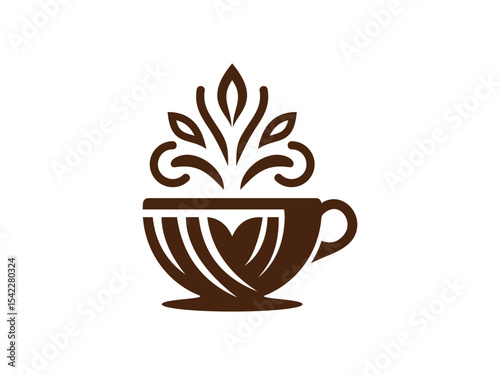Abstract Coffee Cup Icon with Swirling Steam Vector Illustration