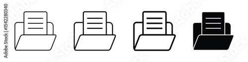 Set of file folder icon. Document in folder, data folder. Opened folder symbol, file document icon vector.