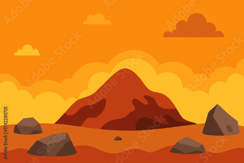 Sunset landscape with mountain and rocks