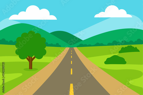 Scenic country road through rolling green hills