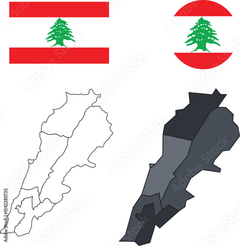 Print Lebanon country map in black silhouette and outline style – high-quality vector maps for educational, political, and geographic design projects with clean and minimal layout