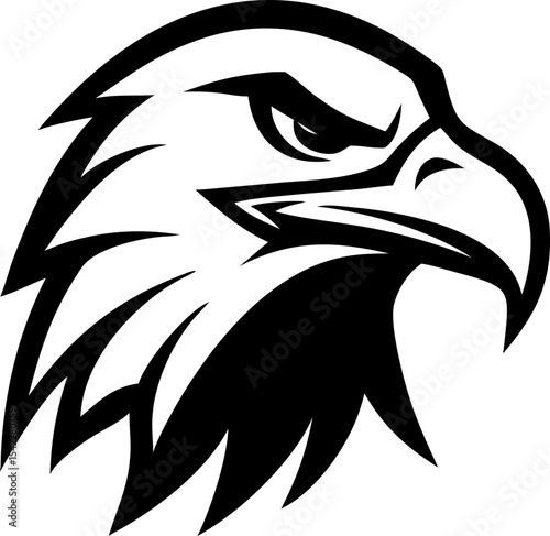 Eagle head vector icon, strong raptor profile in black.