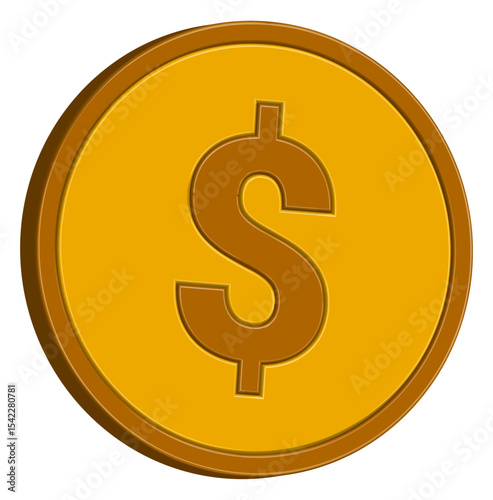 Gold Dollar Coin Icon - 3D Money and Finance Symbol for Business and Investment