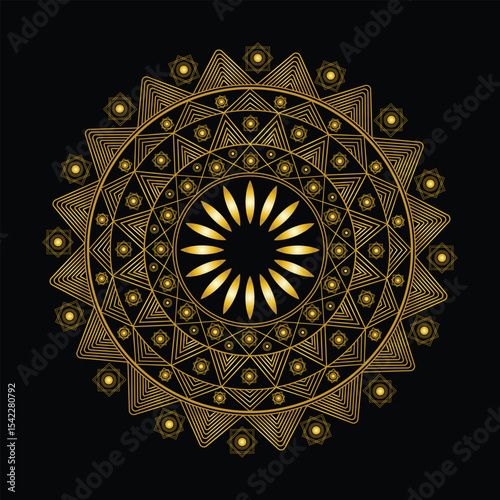 Luxurious Golden Mandala Ornament on Black Background