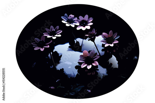 Unique Black Flower Illustration with Snowy Winter Effect
