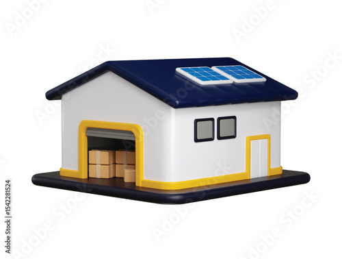 Warehouse building with Cardboard boxes icon 3d render concept of Business and logistic cargo warehouse vector illustration