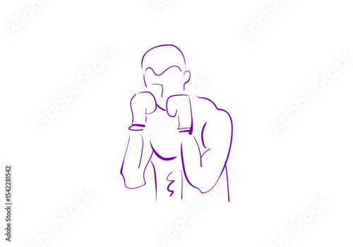 A minimalist purple line art illustration depicting two boxers in a dynamic fight