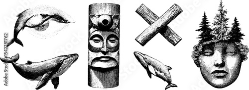 Inuit art collection featuring carvings masks and nature-inspired designs for cultural and design purposes