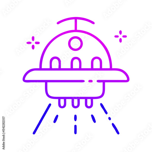 Cartoon UFO icon with light beams in playful style  