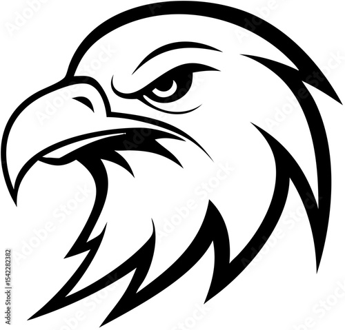 Vector eagle emblem, black raptor head side angle.
