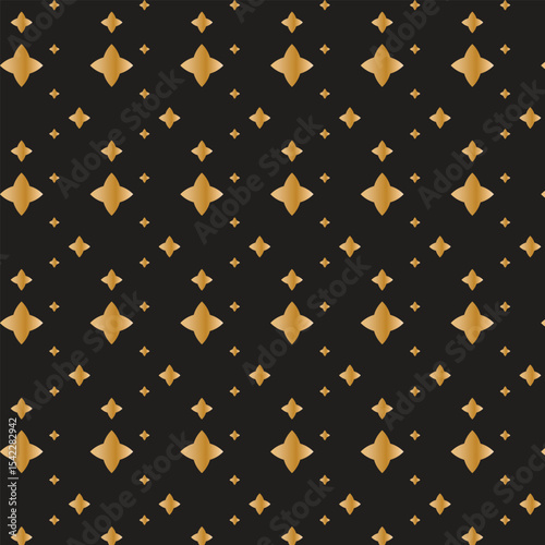 Elegant golden star seamless pattern on a black background ideal for luxurious design elements
