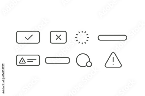 UI Feedback Icons. Line style icons of UI feedback: success toast, error toast, loading spinner, progress bar, inline alert,