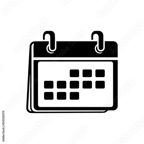 A black and white calendar icon with grid squares