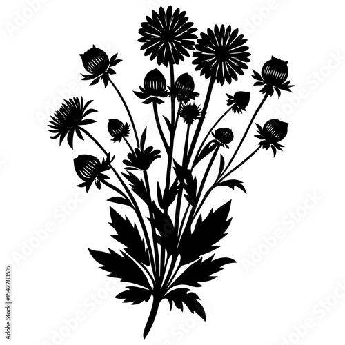 tree and wild flower silhouette on white background