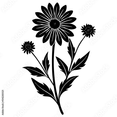 tree and wild flower silhouette on white background