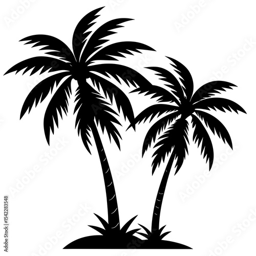 tree and wild flower silhouette on white background