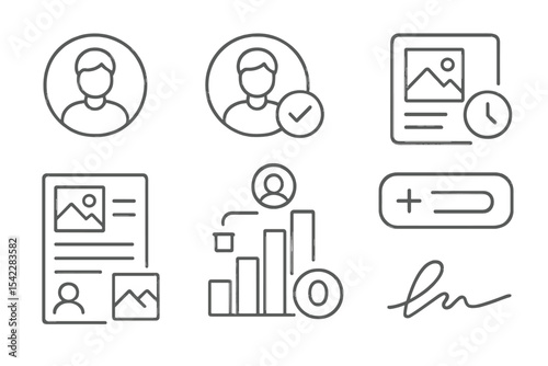 NFT Marketplace Icons. Line style icons of NFT and token marketplaces: NFT creator profile, verified artist badge, art royalties