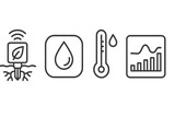 Agro-Tech Icon Set. Line style icons of agro-industrial technologies: soil sensor icon, moisture data badge, temperature probe, pH