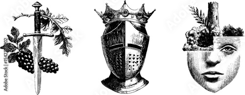 Medieval armor and weaponry for historical-themed art and design