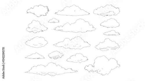 Cloud Line Art Vector - Thin Outline Sky Illustration