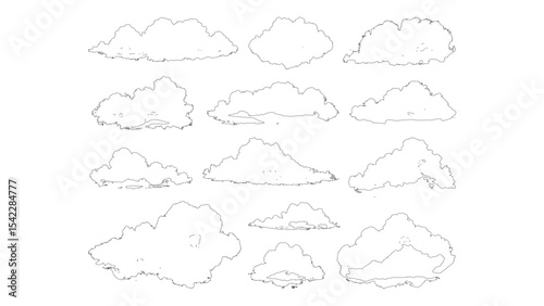 Vector Clouds in Thin Line - Black Outline Illustration