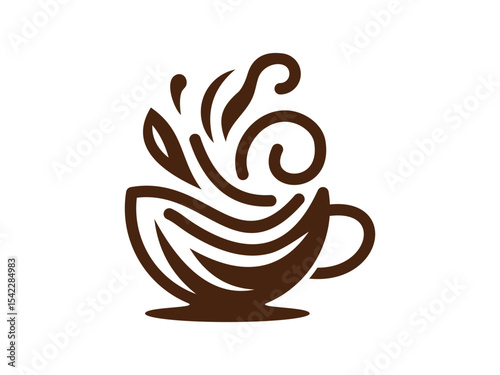 stylized coffee cup icons in brown color, each with unique steam swirl designs, minimalist and elegant line art style, perfect for café logo, coffee shop branding, or menu design