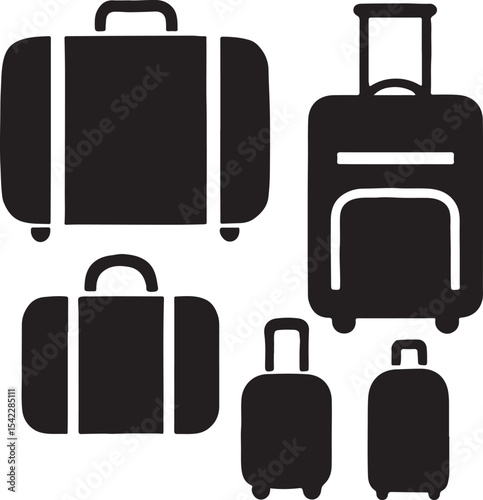 Silhouette vector of suitcases and luggage in various styles, perfect for travel, tourism, and packing-themed designs.