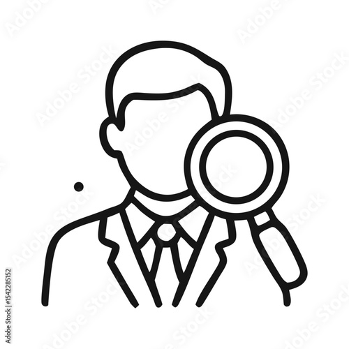 A line drawing of a person in a suit holding a magnifying glass up to their face.