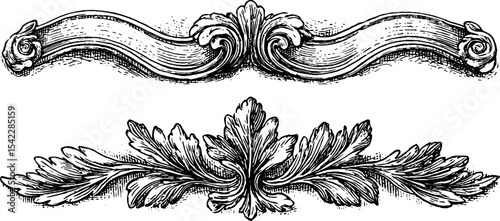 Elegant neoclassical border and damask pattern for design and decoration