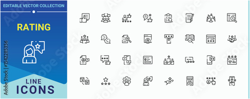 Rating vector line icon set. Related to rate, thumb, positive, survey, service, message and more. Review icon set. Thin linear style icons. Editable vector. Pixel perfect.