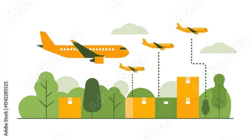 Airborne logistics system linked to dispatch center and smart crate representing automation
