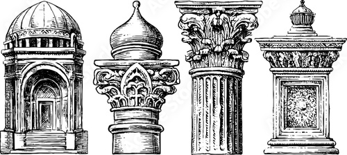 Neoclassical and renaissance architectural elements for design projects