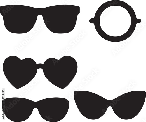 Silhouette vector of sunglasses in different shapes, ideal for fashion, summer, and accessory-themed designs.