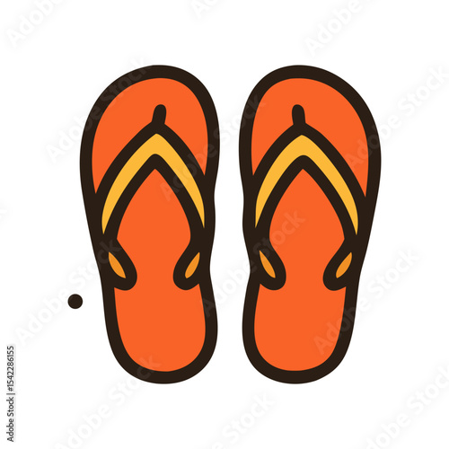 Orange flip-flops, outlined in dark brown, depicted in a flat design.