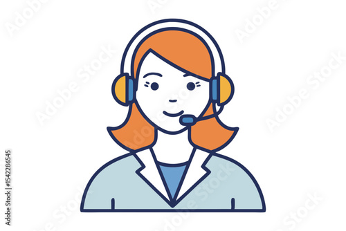 female call center agent with headset talking on call