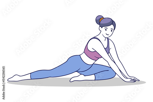 line art of athletic woman stretching on yoga mat