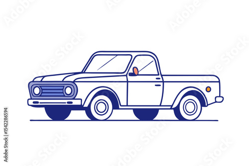 classic pickup truck sketch in retro line illustration