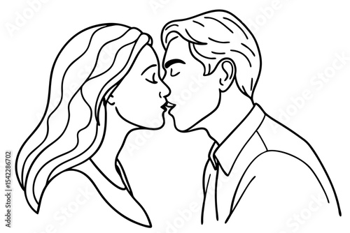line sketch of couple sharing romantic moment kissing
