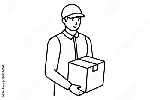 delivery worker with box in minimalist vector line art
