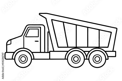 dump truck outline in industrial line art style