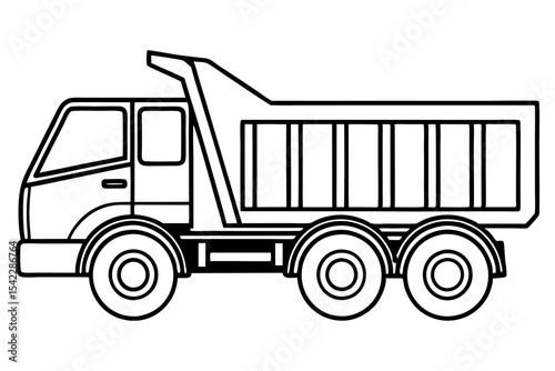 heavy-duty dump truck in line vector illustration