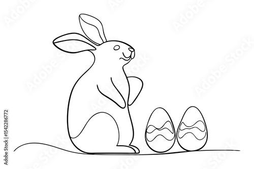 bunny with easter eggs in holiday line sketch design