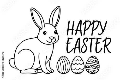 line art of rabbit with decorated easter eggs