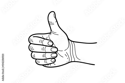 thumbs up hand gesture in minimal line art drawing