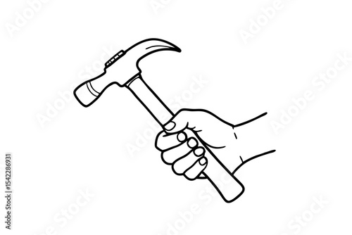 hand and hammer outline sketch for construction use