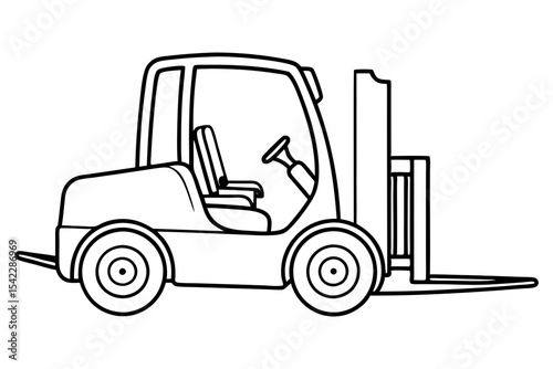 warehouse forklift truck in line art vector style