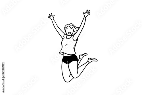happy woman leaping sketch in minimalist style