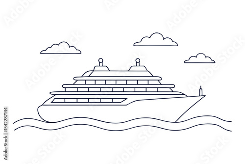 large cruise ship on ocean line art