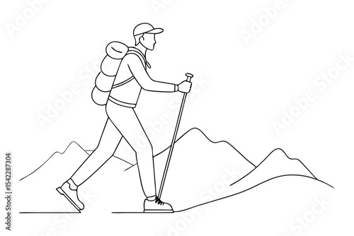 outdoor hiker with gear line illustration